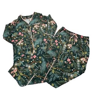RIFLE PAPER CO. x SUMMERSALT: The Cloud 9 Silky PJ Set, XS, Emerald Peacock